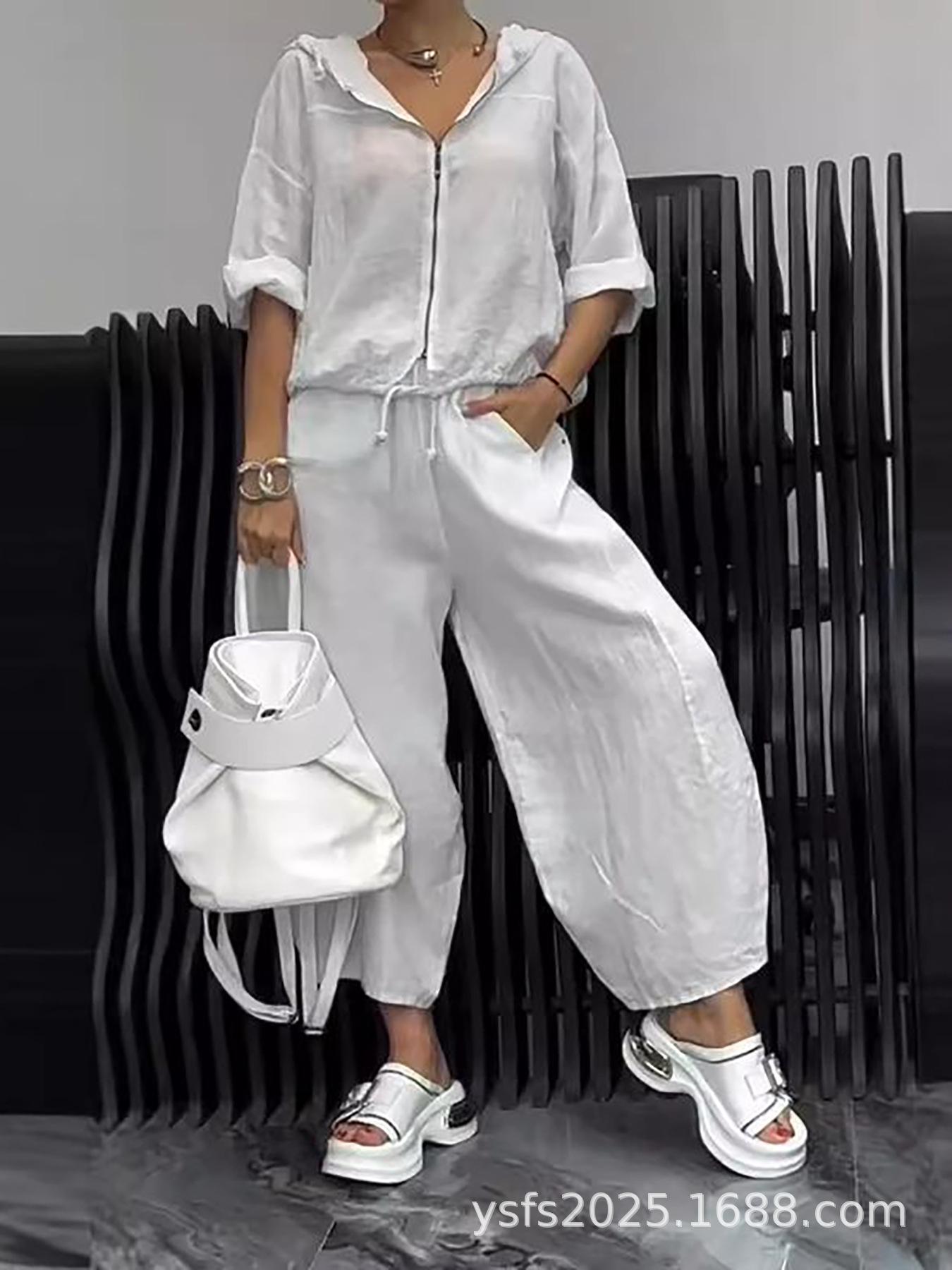 Women s Casual Long Sleeve Hooded Top & Zipper Shirt with Long Pants Set - Spring/Autumn Collection Medium