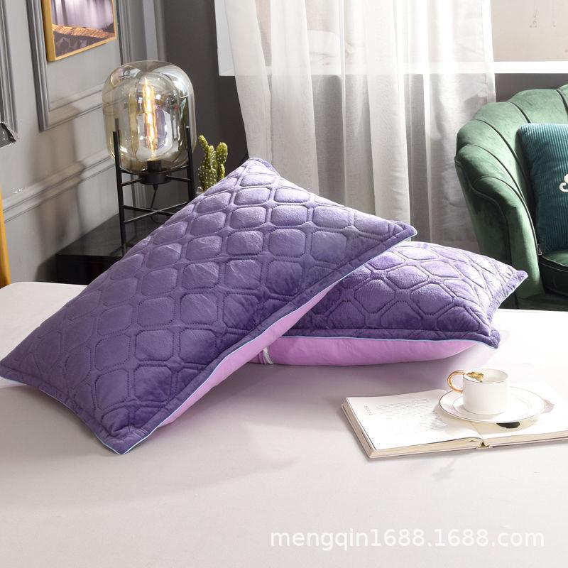 Crystal Velvet Pillowcase 48x74: Autumn/Winter Quilted Flange, Thick, Warm Milk Velvet
