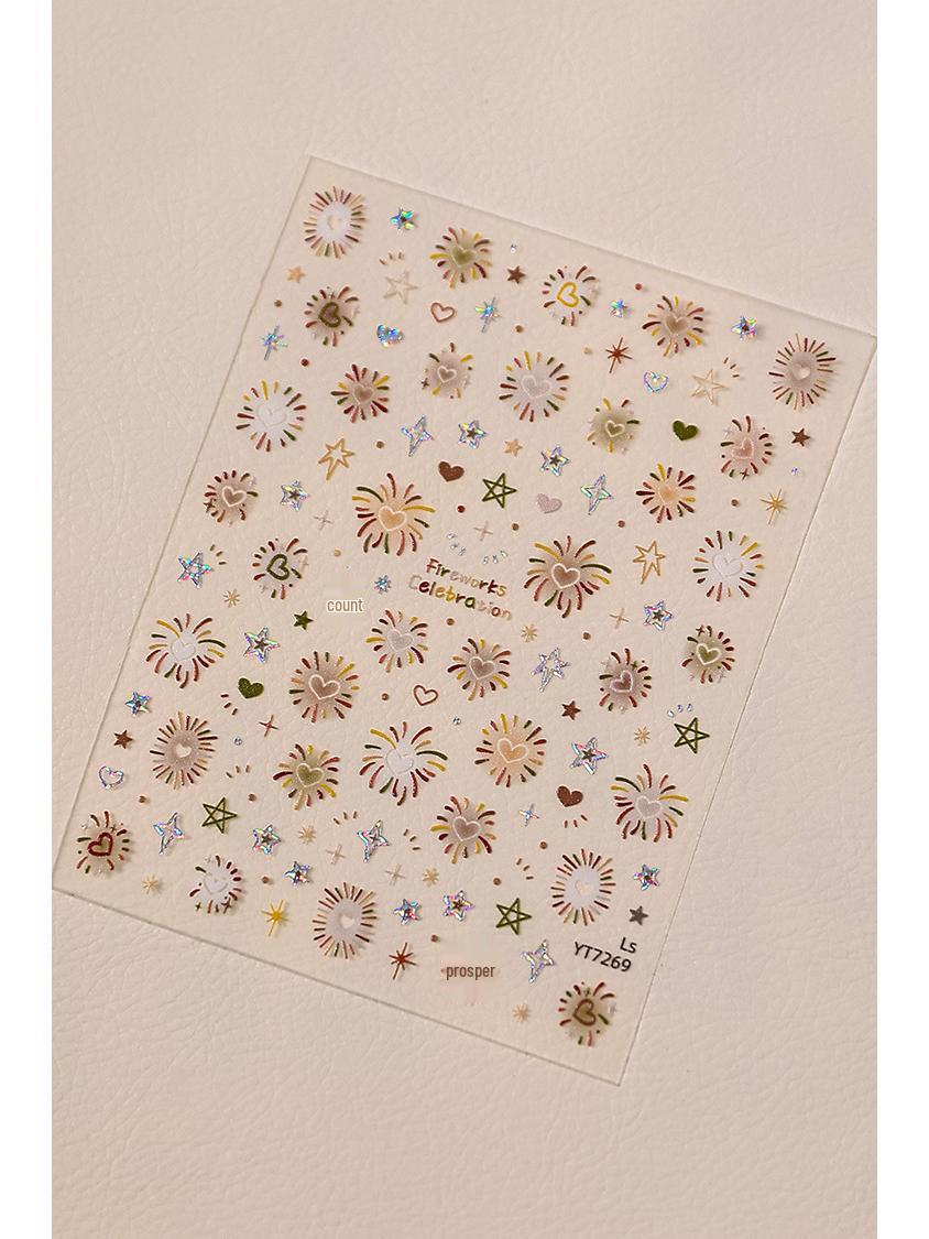 Nail Art Stickers: New Year Fireworks, Stars, Hearts, Gradient Waves