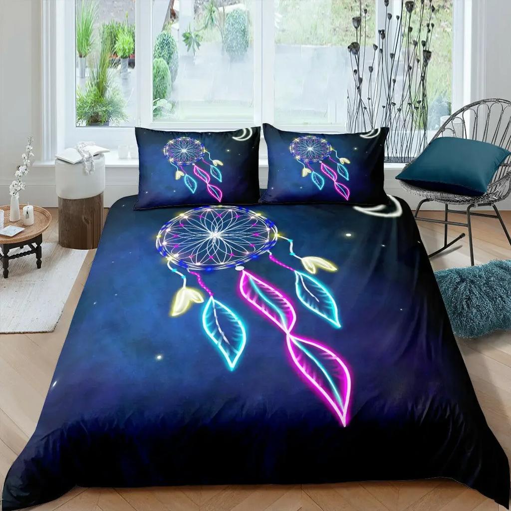 Traumfänger Bettbezug Mandala Böhmisch Feder Polyester Bettdeckenbezug Exotisch Ethnisch Tribal Hippie Full Twin Double Queen King