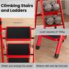 3 Step Ladder Ladder, Portable Steel Folding Stool with Tool Platform, Wide Anti-Slip Pedal and Feet for Household, Office, Iron Construction,