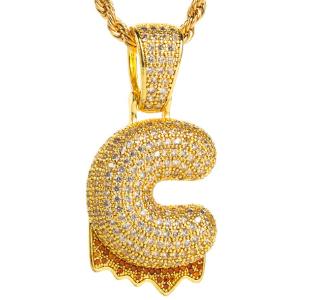 Fashion Women Zircon Bubble Letter Custom Name Necklace Brass Jewelry 14k Gold Plated Bubble Letter Pendent Charms