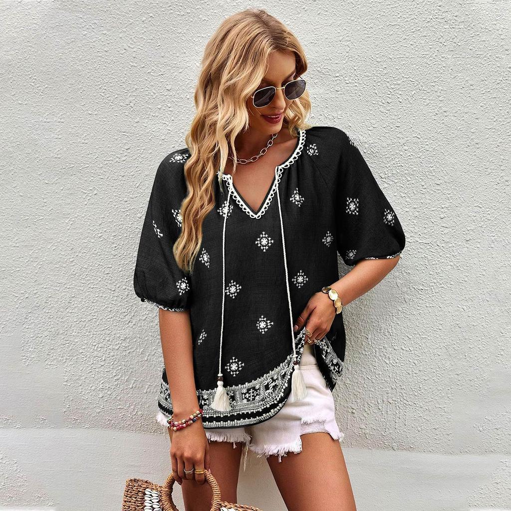 Women's Fashionable Casual Bohemian Short-sleeved Printed Top