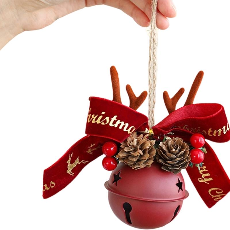 Antlers Pinecone Christmas Bells Durable Metal Fabric Decorations For Tree Home Party