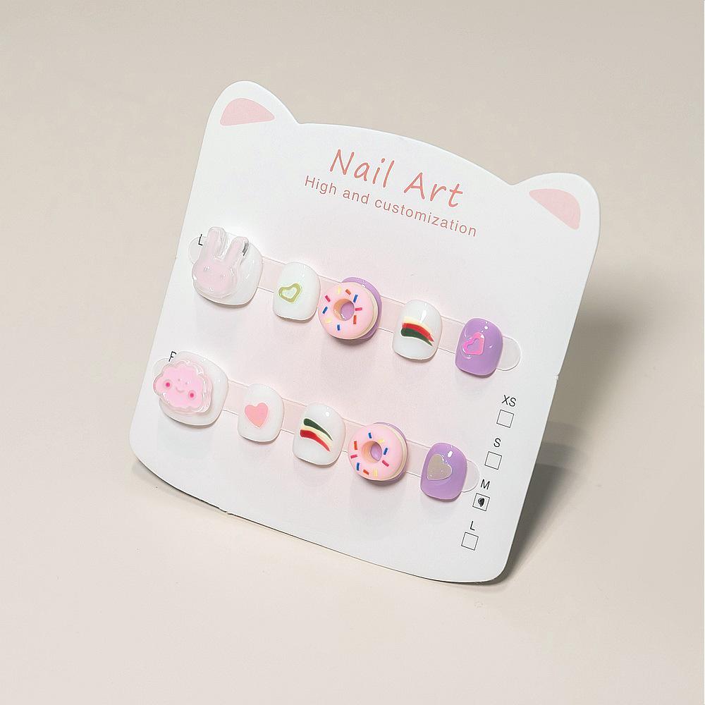 Luminous Rabbit Wearable Nails for Kids (Ages 3-12) - Fashionable and Cute Cartoon Nail Art