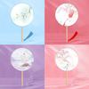 Half Transparent Round Hand Fan Long Handle Silk Fan Hanfu Embroidered Fan  Dance Performance
