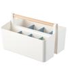 Desktop Plastic Caddy with Wooden Handle Art Supply Organizer Bin with Adjustable Dividers Makeup Basket Storage Tote for Colored Pencils Brushes