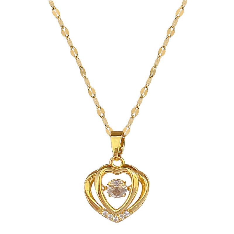 Double-Layer Love Smart Light Luxury Temperament Gorgeous Full Diamond Necklace Women'S Versatile Collarbone Chain Titanium Steel Chain