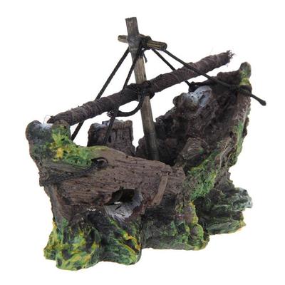 Resina Barca a Vela Nave Affondata Figurina Fai da Te Miniatura Ornamento per Acquario
