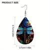 Colorful Dragonflies Flowers PU Leather Earrings Y2K Earrings Double-sided Printed Water Drop Earrings