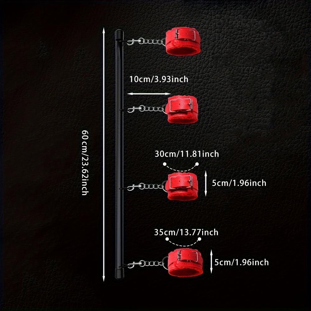 MEMIO 1 Set Of Red BDSM Bondage Set Metal Steel Pipe Extend Spreader Bar Sex Plush Handcuffs Ankle Cuffs Restraints Adult Sex Toys For Couple
