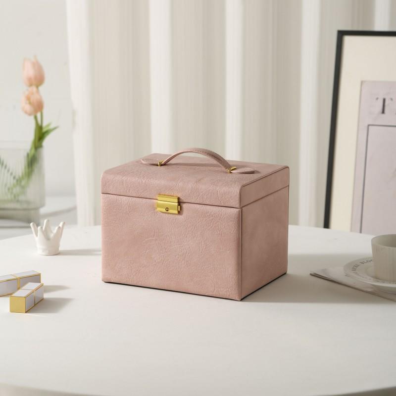 Large Capacity Double Layer Lockable Jewelry Box PU Leather Rings Earrings Necklaces