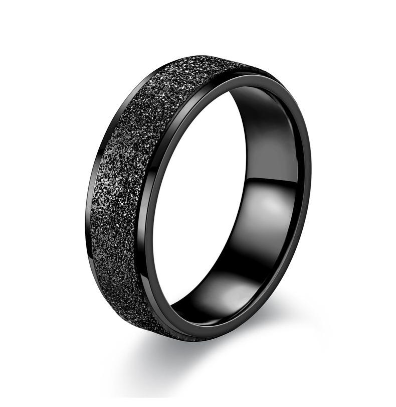 Minimalist European-American Stainless Steel Pearl Diamond Sandblast Ring - Non-Fading, Elegant Design for Couples