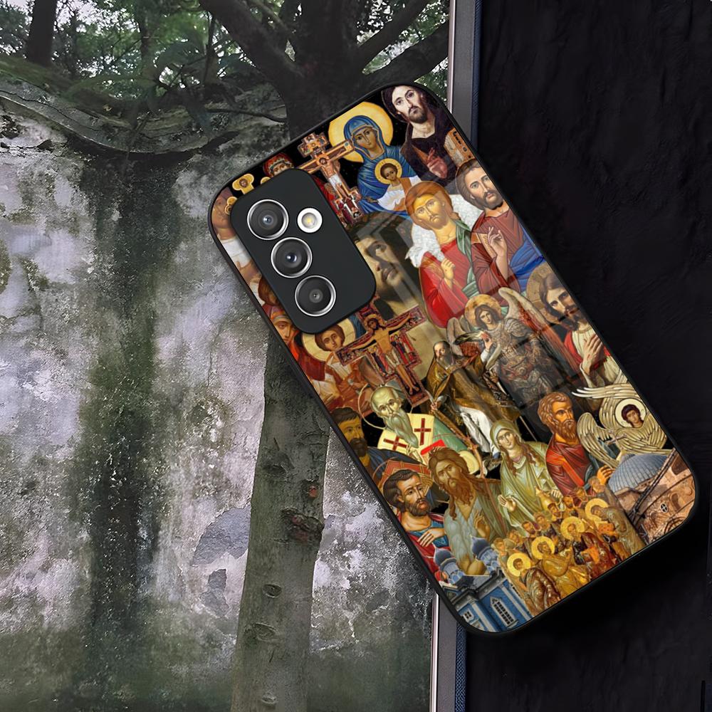 Orthodox Cross Icon Church Phone Case Glass For Samsung Galaxy S24 S25 S22 S20 S23 S21 Ultra Fe Plus A16 A34 A54 A24 A52 A53 Coq