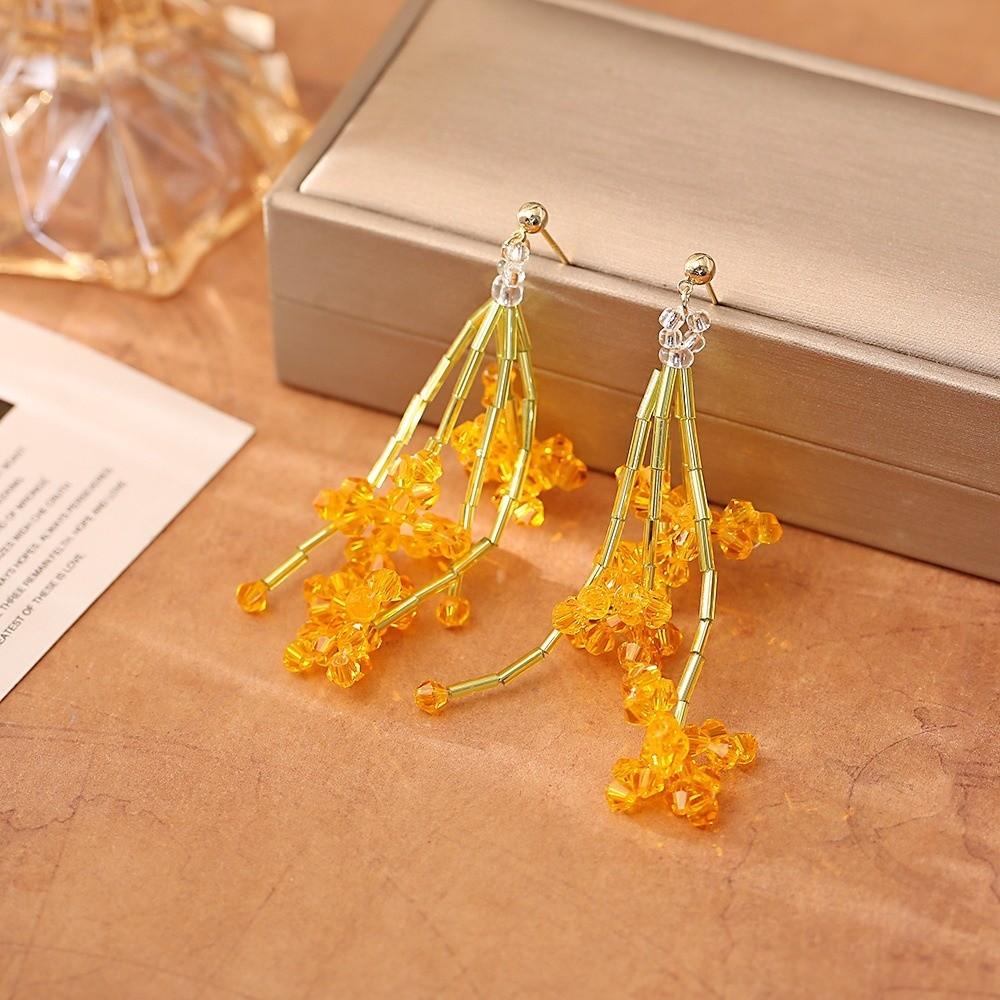 Fresh Pastoral Long Tassel Earrings Crystal Flower Beaded Floral Earrings Beaded Earrings Women жёлтый