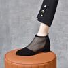 Round head mesh single shoes women's black mesh shoes two kinds of height fashion shoes simple temperament high heels