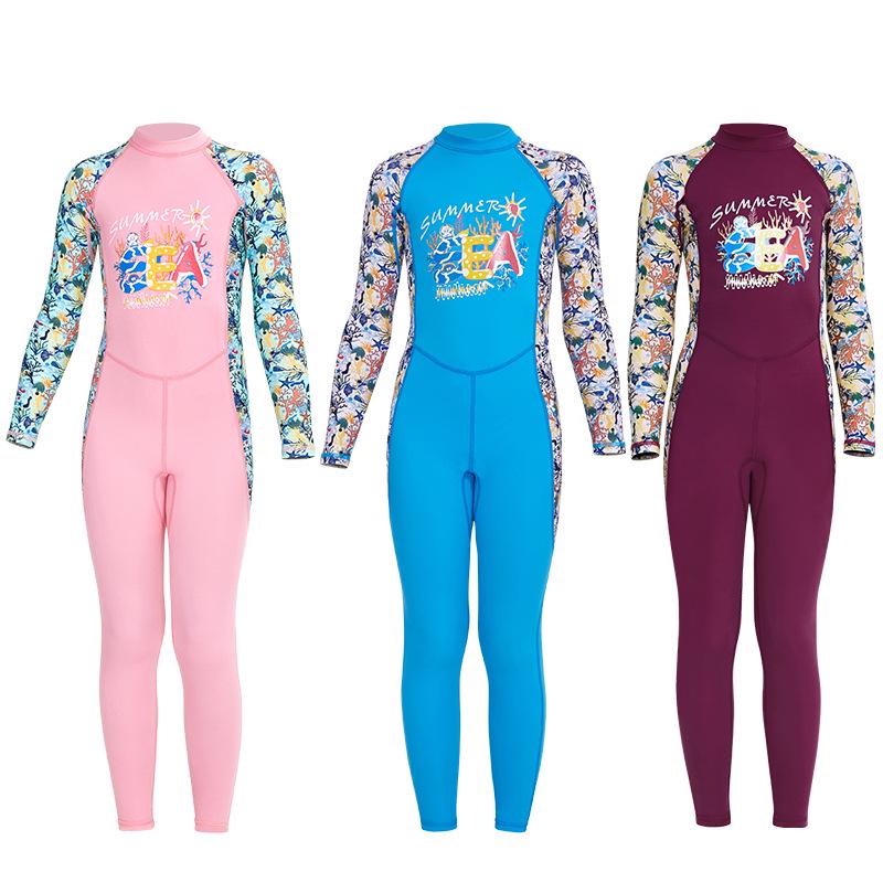Children's Long Sleeve One-Piece Swimsuit - Sun Protection, Quick-Dry, Ideal for Snorkeling and Training.