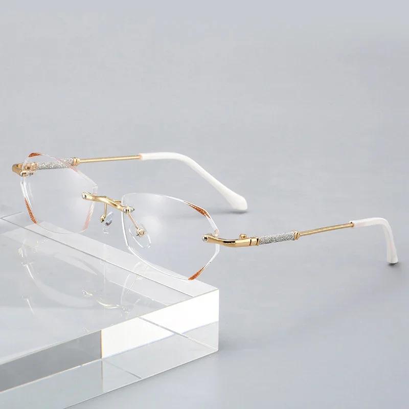 Blue Light Blocking Reading Glasses Women Men Diamond Cutting Rimless Presbyopia Eyeglasses Anti Fatigue Hyperopia Eyewear