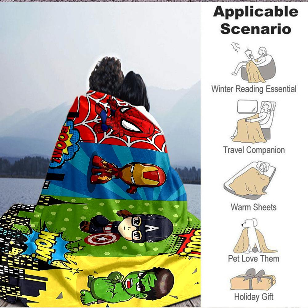 1pc Superheroes Comics Flannel Throw Blanket - HD Printed Lightweight Soft Warm All-Season Blanket for Sofa, Bed, Travel, Camping 128