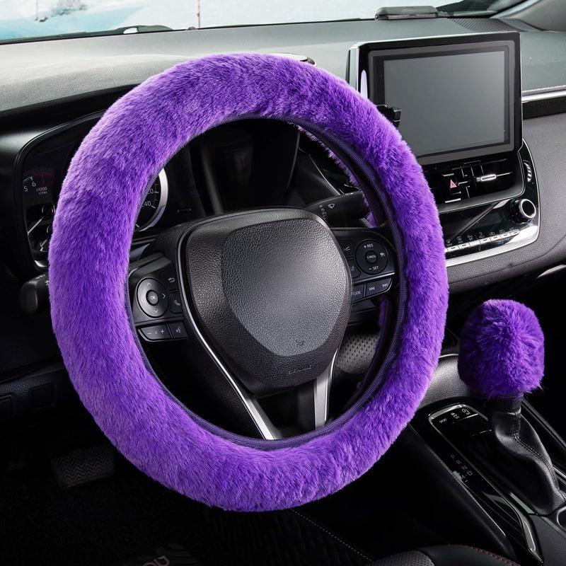 Capa de Volante de Pelúcia Imitação de Pelo de Coelho Elástica Inverno Quente Antiderrapante Capa de Manopla Unissex