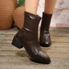 New European and American style square head thick heel short boots women's solid color rear zipper low tube fashion boots large size women's shoes