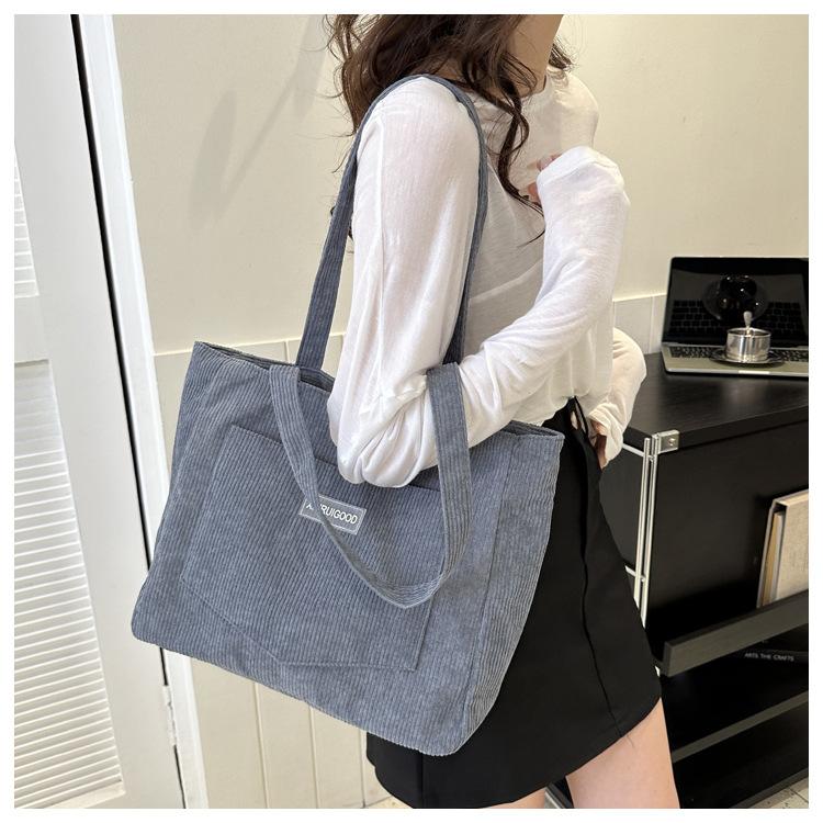 Damen Cord Schultertasche, Lässige Modehandtasche mit großer Kapazität, Geeignet zum Ausgehen, Maschinenwaschbar, mit festen Schultergurten