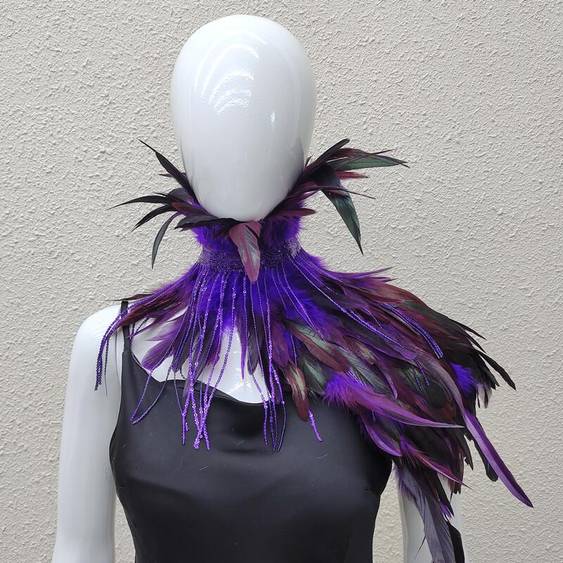 

Пайеточная накидка с перьями, воротник-хомут для маскарадных костюмов