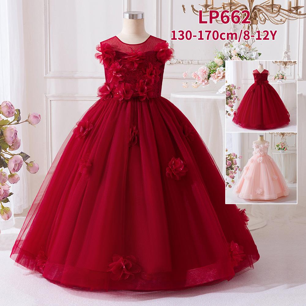 Elegant Girls Party Princess Long Dress Formal Wedding Bridemaids Birthday Prom Dresess for Girl Christmas LP662