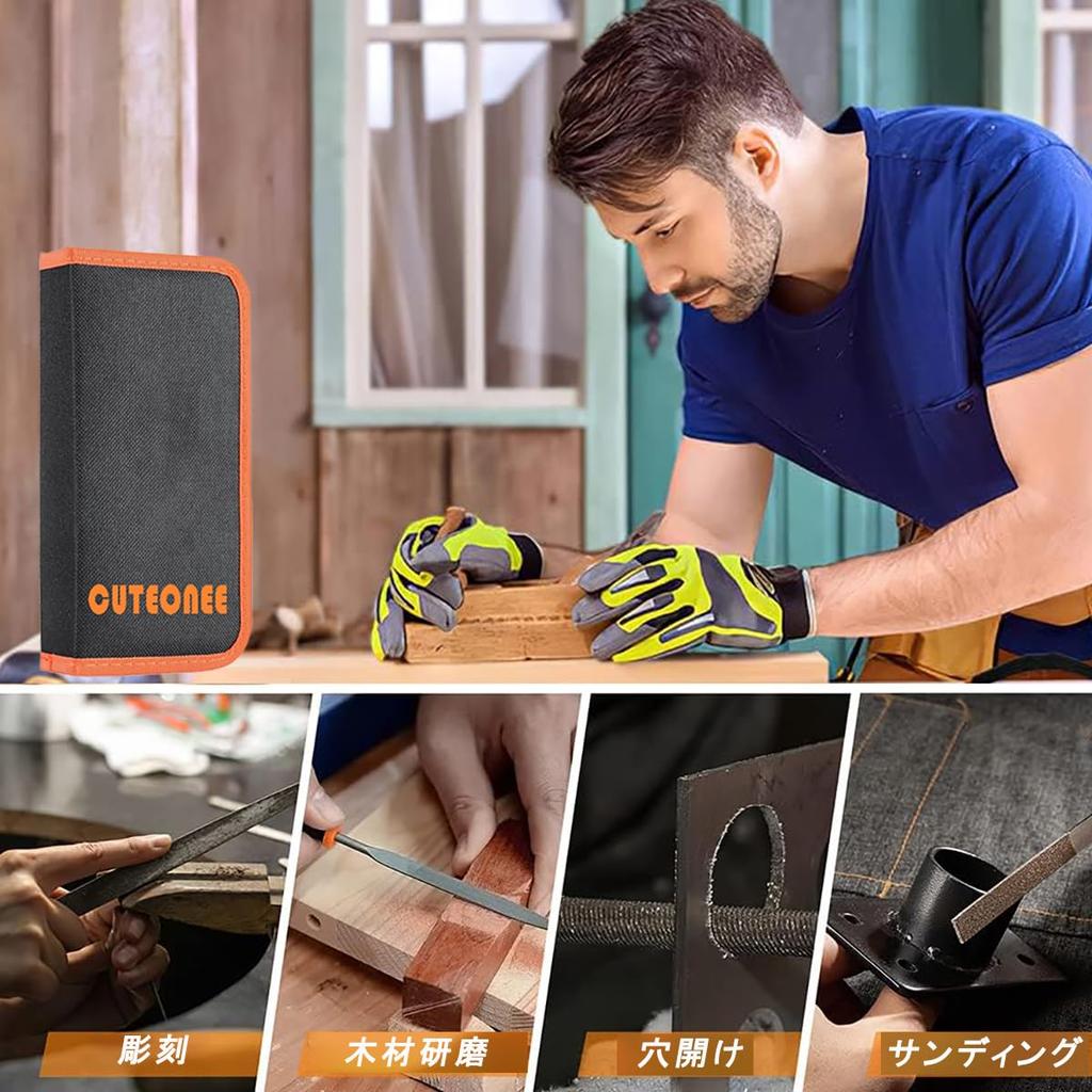 CUTEONEE Zestaw 12 sztuk pilników diamentowych i żelaznych do precyzyjnego ostrzenia noży i majsterkowania, z pędzelkiem i torbą do przechowywania, Metal, Obróbka drewna, Ostrzenie,