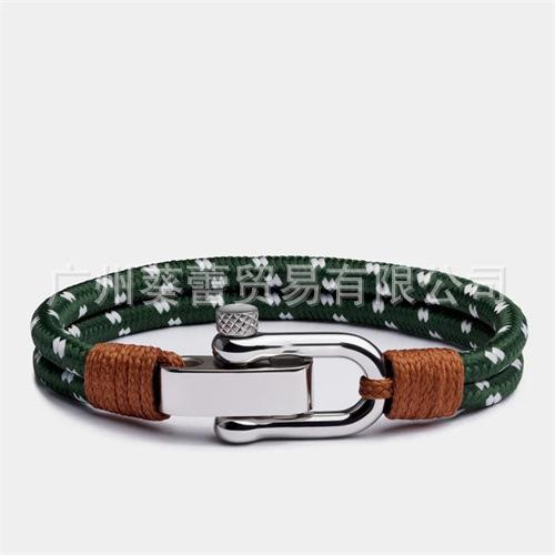 Nautical Double Strand Color Rope Bracelet Men'S Stainless Steel U-Buckle Adjustable Bracelet