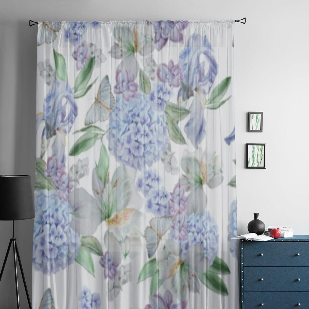 Aquarell Iris Luxuriöser Chiffon Transparente Vorhänge für Wohnzimmer Schlafzimmer Dekoration Fenster Voiles Tüllvorhang