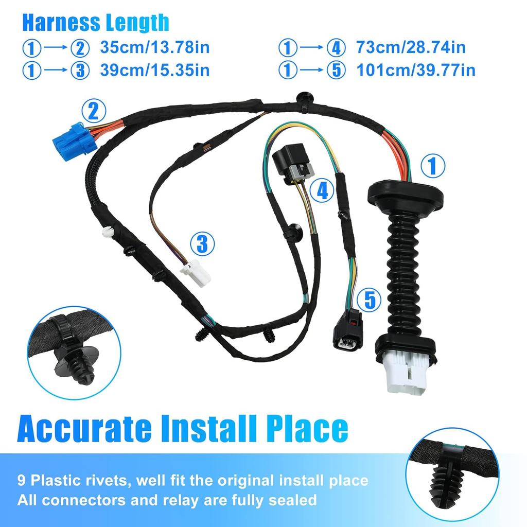 Rear Door Harness with Connector for Dodge for RAM 1500 2500 3500 4500 5500 Automotive Door Rear Wiring Harness Left Right Side 56051931AA 56051931AB