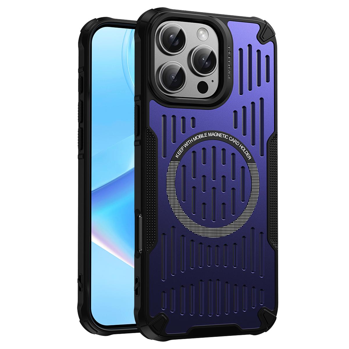 

For iPhone 16 Pro Case Heat Dissipation Hollow Magnetic Anti-Drop TPU+PC Phone Cover Compatible with Magsafe Purple