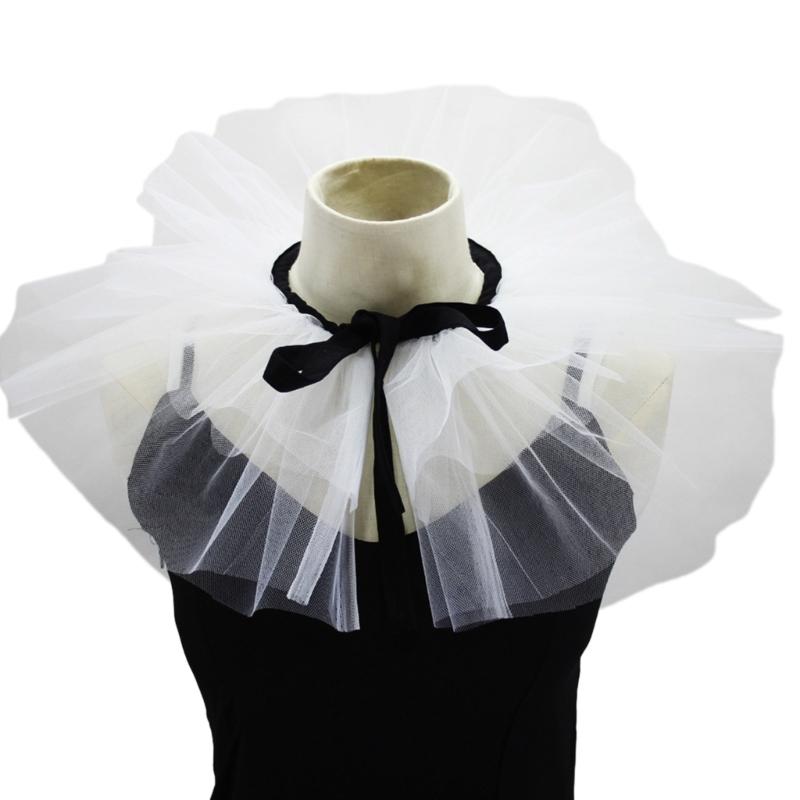 

Elizabethan Tulle Ruffled Collar Victorian Neck Piece Ruff Detachable Collar білий