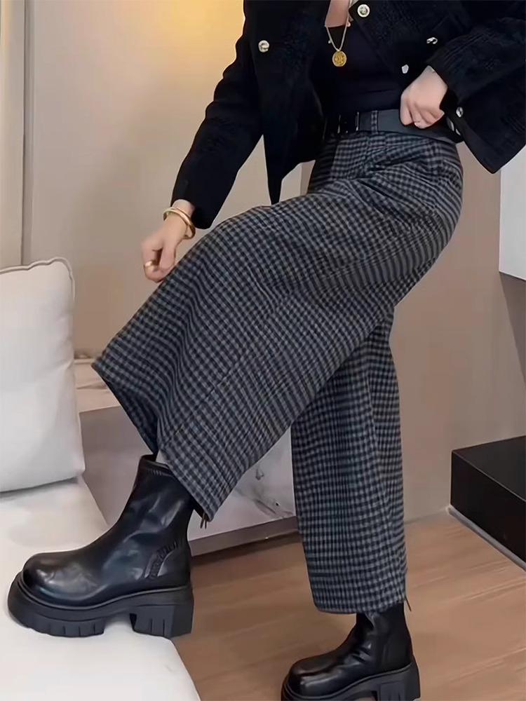 Women s Gray Wool-Blend Cropped Wide-Leg Pants, Fleece-Lined, Plus Size, Petite, Autumn Collection S серый