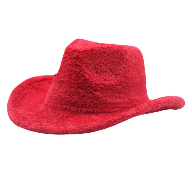 European and American New Autumn and Winter Fluffy Hat Western Cowboy Hat Women's Plush Upturned Brim Top Hat Outdoor Warm Jazz Hat