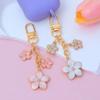 Alloy Cherry Blossom Keychain Enamel Coating Cute Bag Charm Durable Pearl Drop Keyring  For Women