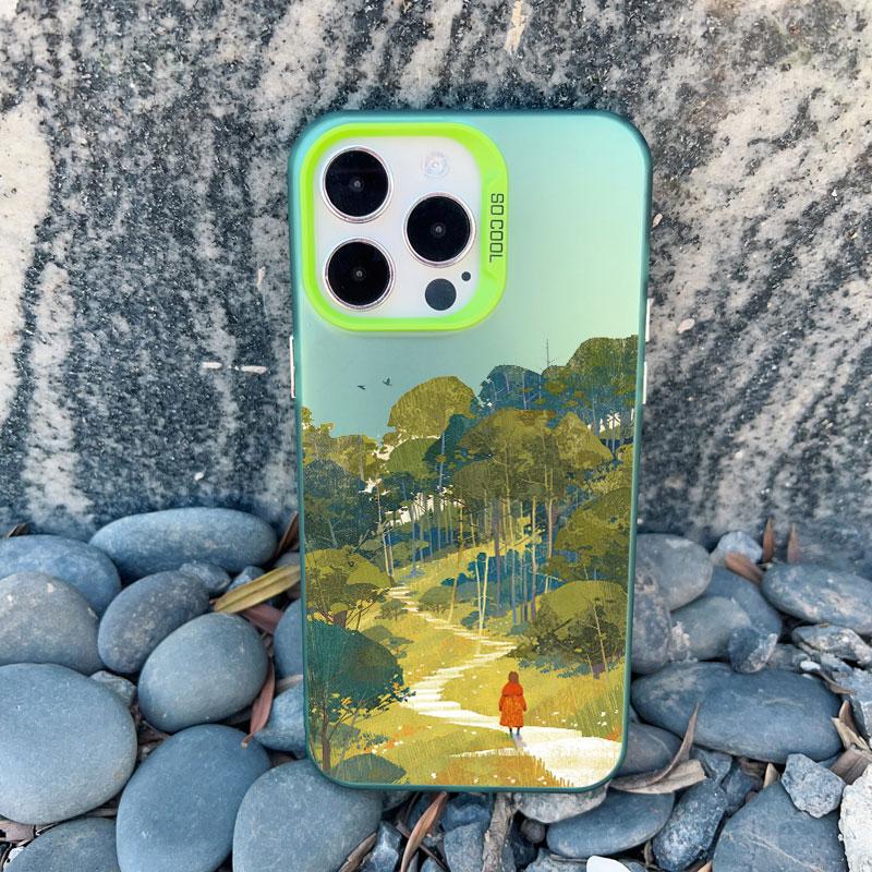 Spring Scenery in Field Phone Case For iPhone 14 12 11 13 Pro Max 13 Mini 15 Pro Max Plus Shockproof Laser Back Cover Funda Case