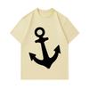 Men's 100% Cotton Crew Neck Short Sleeve T-Shirt, Casual Black Minimalist Anchor Print Comfortable Breathable Loose Fit Summer Daily Top for Naval Nau