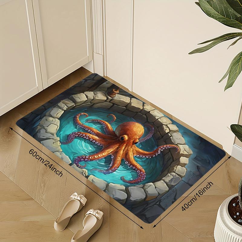 3D Octopus Illusion Rug Underwater Cave Bedroom Doormat Living Room Rugs Non Slip Soft Easy Clean Durable Nautical Decor Carpet