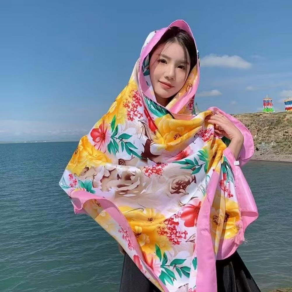 Chaka Salt Lake Great Northwest Tourism Ethnic Style Scarf Silk Scarf Women'S Summer Seaside Beach Shawl Sunscreen Thin