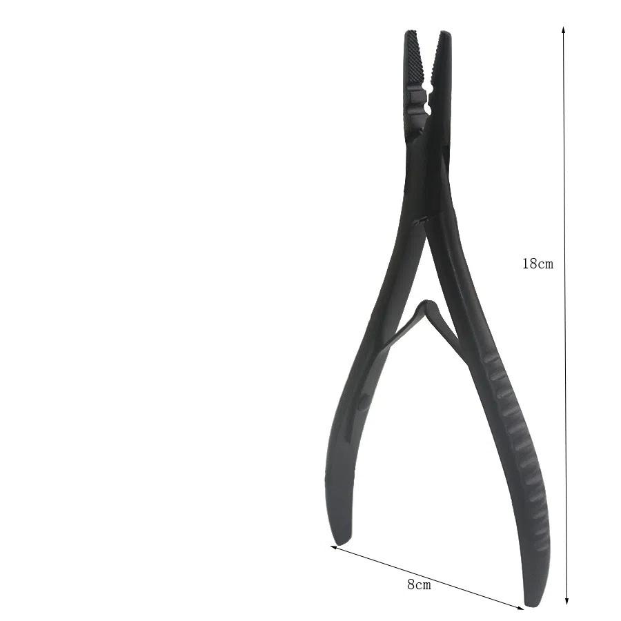 Black Stainless Steel Double-Hole Hair Extension Pliers - Professional Wig Making Tool for Braiding, Weaving & Salon Styling (Durable & Anti-Rust)