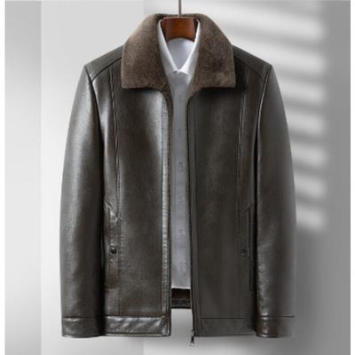 Men's Winter Leather Jacket for Middle-aged Dad, Winter Coat, Thickened Velvet and Warm, Middle-aged and Elderly Men's Leather Jacket, Men's Coat
