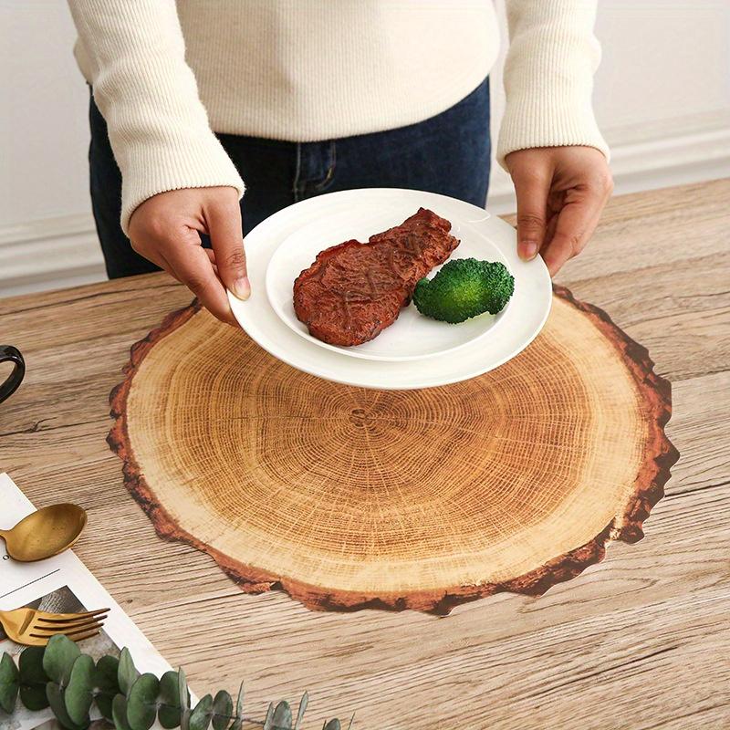 2/4 Pcs PVC Heat-resistant Insulating Tree Stump Placemat Wood Grain Non-slip Teahouse Decorative Mat for Dining Table