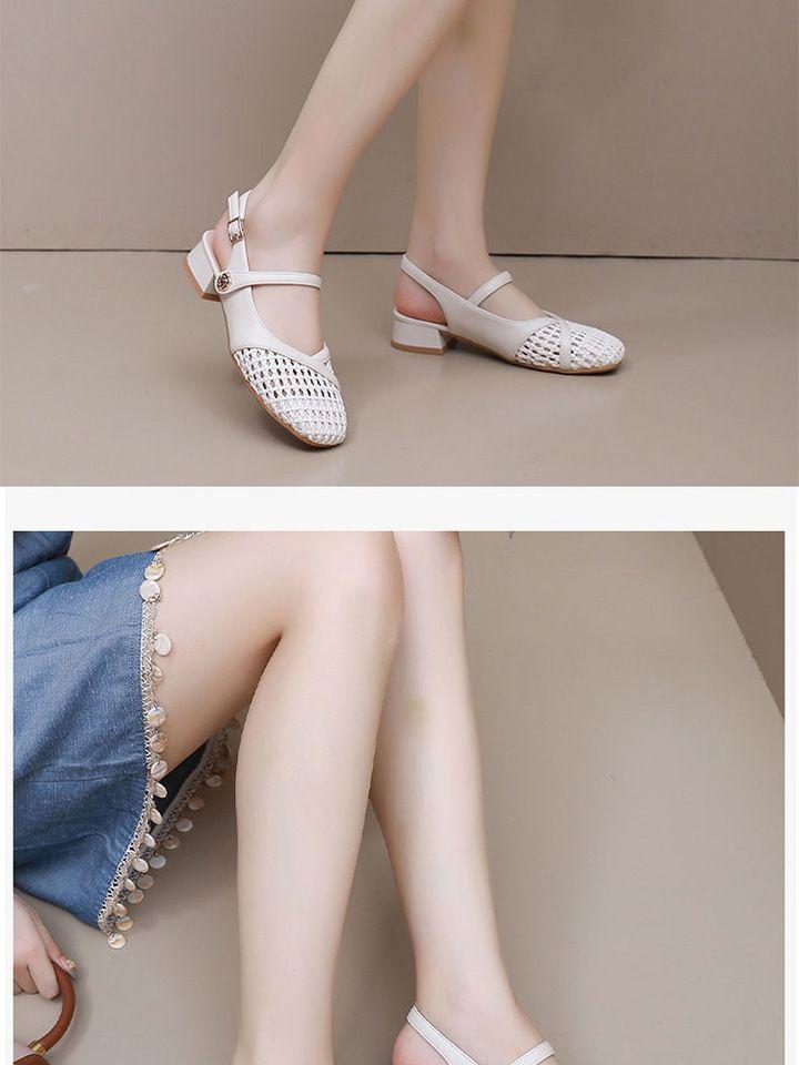 Baotou Sandals Women's 2025 Summer Women's Shoes French Retro New Shoes Women's Breathable Hollow Woven Sandals