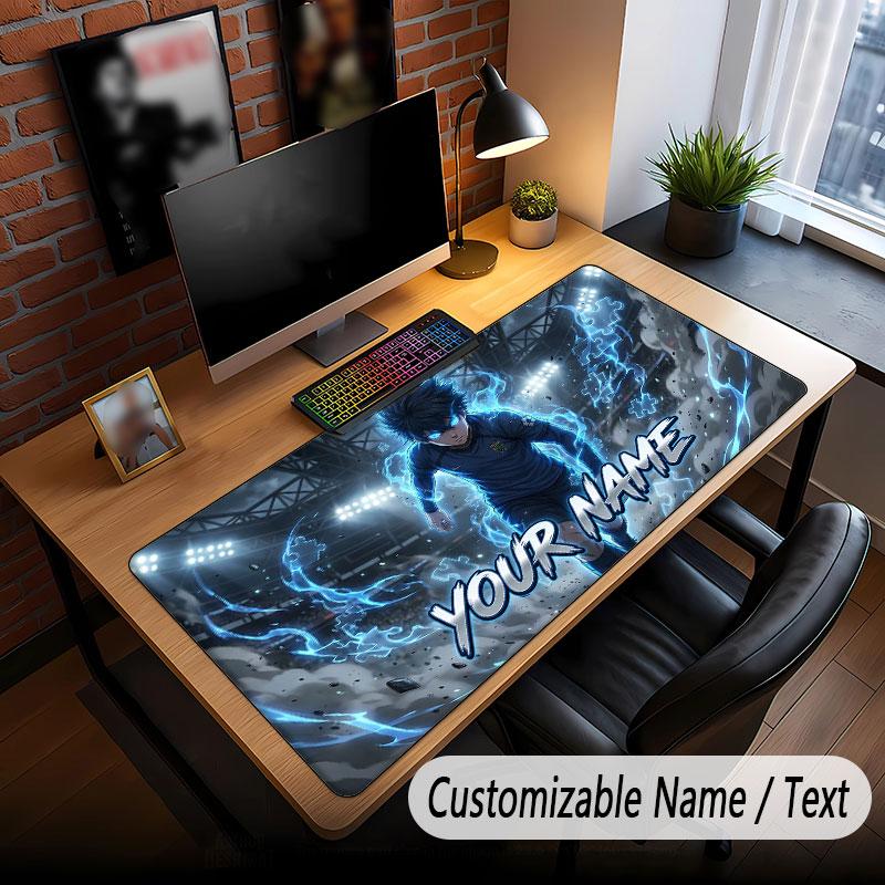 Custom Name Extended Mouse Pad,Blue Lock Gaming Desk Mat For Home Office Desktop Decor
