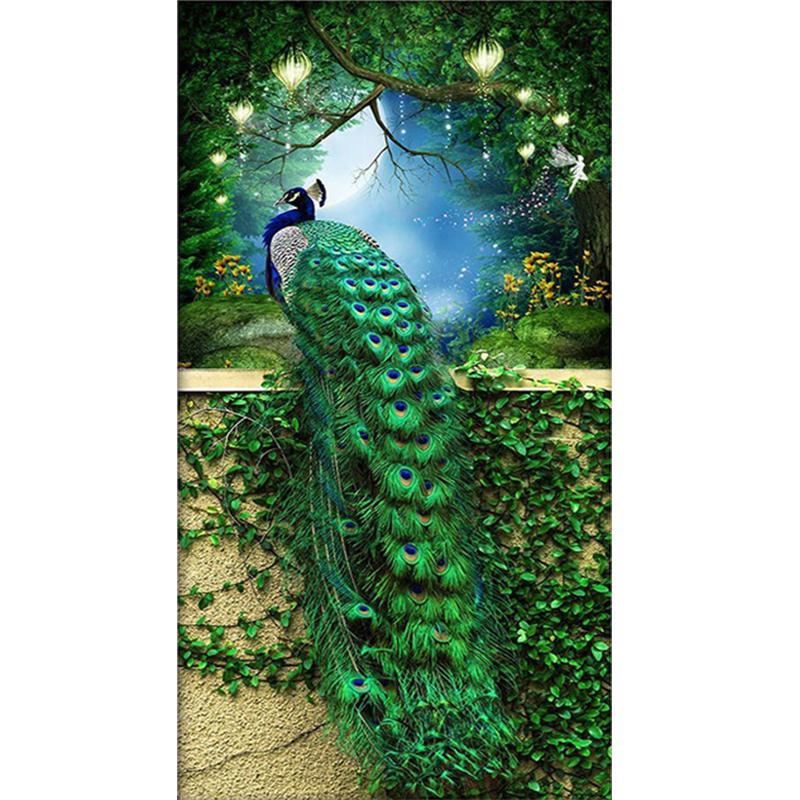 

DIY Алмазная вышивка круглый бриллиант зеленый павлин крыльцо полный горный хрусталь 5D алмазная живопись вышивка крестиком рукоделие домашний декор 20x25CM