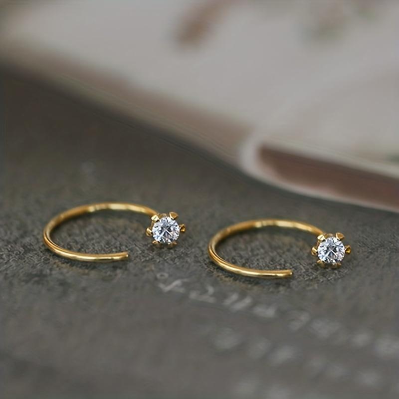 1Pair Exquisite Small Simple Diamond Stud Earrings Female Niche Daily Versatile Commuter Earrings Earbone Studs