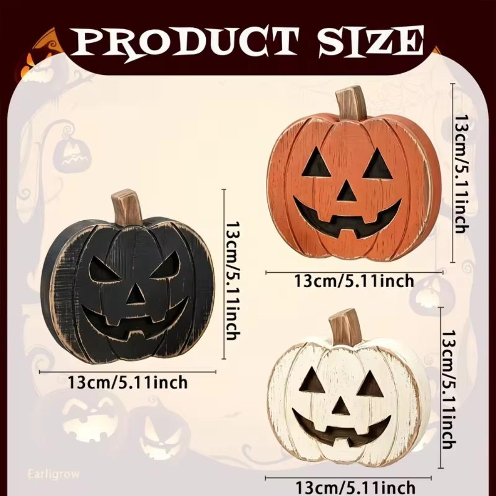 3PCS Freestanding Wooden Pumpkin Hand Painted Halloween Ornament Tiered Tray Decor Alloween Party