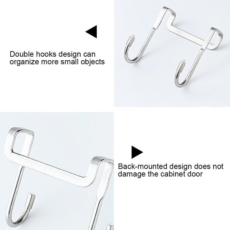 304 Stainless Steel Hook Free Punching Double S-Shape Hook Kitchen Bathroom Cabinet Door Back Type Coat Towel Storage Hanger